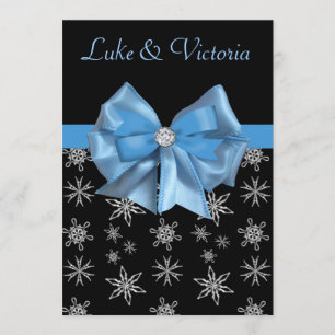 Icy Blue Bow auf Schwarzen Winterschneeflocken Hoc Einladung