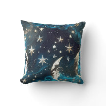 Icy Blue Celestial Moon Phases Pillow