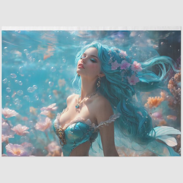 Icy Blue Elegant Mermaid Schnitt Paper v4 Seidenpapier (Vorderseite)