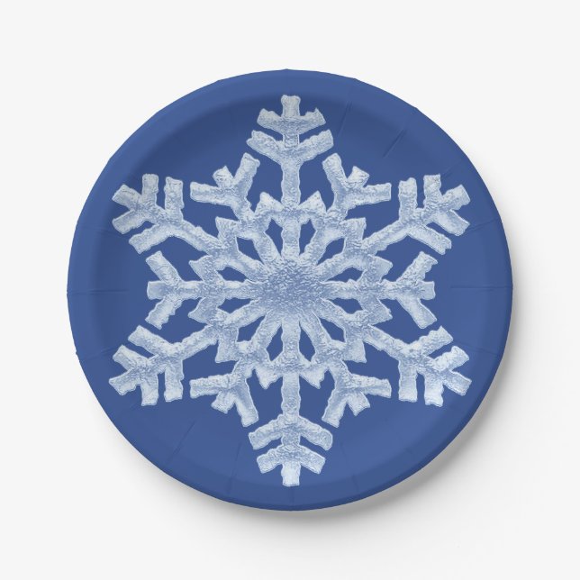 Icy Blue Frozen Snowflake Frohe Winter Weihnachten Pappteller (Vorderseite)