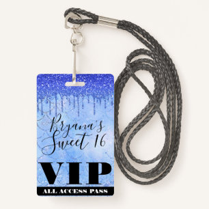 Icy Blue Glitzer Tropfen Mermaid Sweet 16 VIP Pass Ausweis