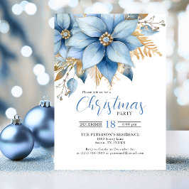 Icy Blue Gold Poinsettia Blume CHRISTMAS Party Einladung