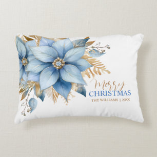 Icy Blue Gold Poinsettia Blume Weihnachten Dekokissen
