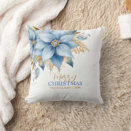 Icy Blue Gold Poinsettia Blume Weihnachten Kissen