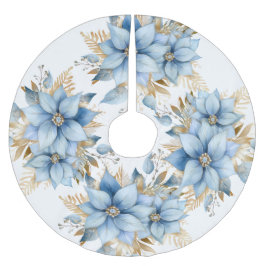 Icy Blue Gold Poinsettia Blume Weihnachten Polyester Weihnachtsbaumdecke