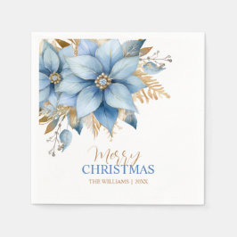 Icy Blue Gold Poinsettia Blume Weihnachten Serviette