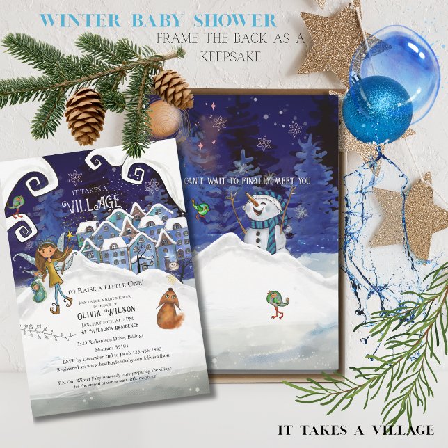 Icy Blue "It Takes a Village" Winter Baby Shower  Einladung (Icy Blue "It Takes a Village" Winter Baby Shower Invitation)