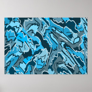 Icy Blue Marbled Abstrakt Poster