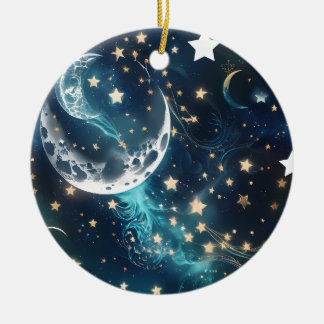 Icy Blue Moon Phases Keramik Ornament