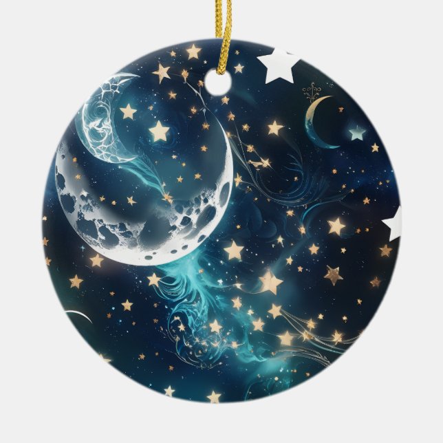 Icy Blue Moon Phases Keramik Ornament (Vorne)