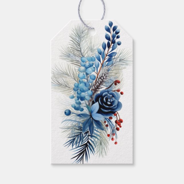 Icy Blue Pine, Blue Sprigs, Blue Blume Geschenkanhänger (Vorderseite)