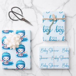 Icy Blue Pinguin Baby Dusche Packpapier Blätter