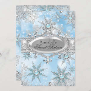 Icy Blue Princess Winter Wonderland Sweet 16 Einladung