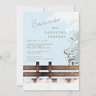 Icy Blue Rustic Woodland Baby ist kalt draußen Einladung
