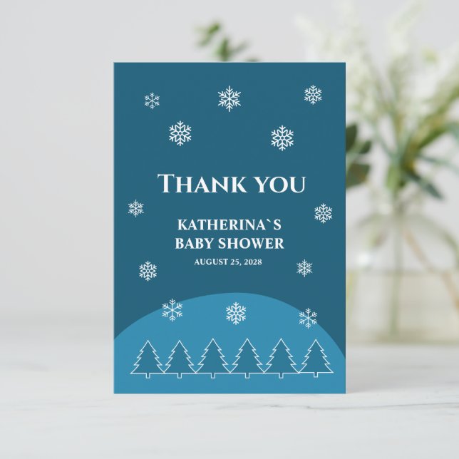 Icy blue snowflake Moderne Babyduschen Weihnachten Dankeskarte (Stehend Vorderseite)