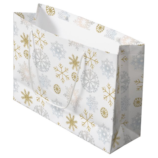Icy Blue Snowflake Wintergeschenktasche Große Geschenktüte (Vorderseite Schrägansicht)