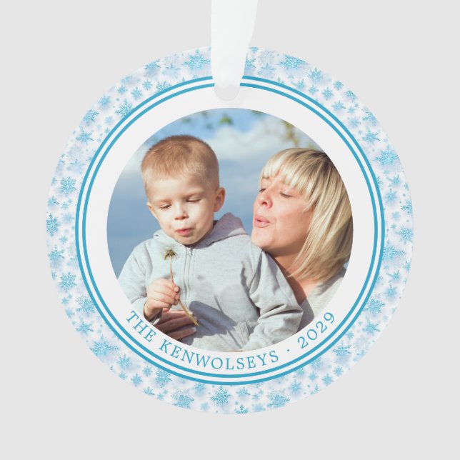 Icy Blue Snowflakes Familie Weihnachten 2 Seite Ornament (Vorderseite)