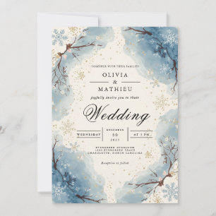 Icy Blue Snowflakes Winterhochzeit Einladung