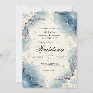 Icy Blue Snowflakes Winterhochzeit Einladung