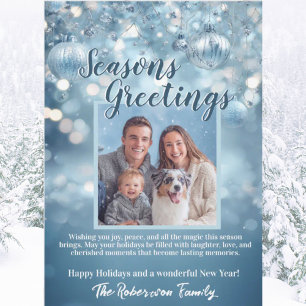 Icy Blue Snowy Sparkle Family Foto Ferienkarte Feiertagskarte
