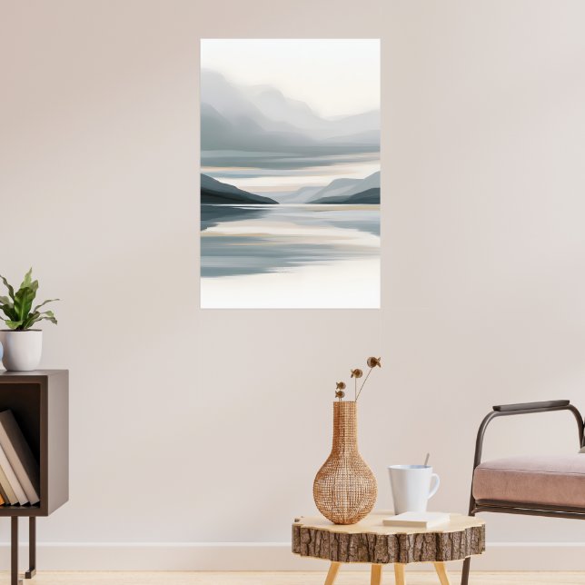 Icy Blue und Beige Abstrakt Seascape Poster (Wohnzimmer 3)