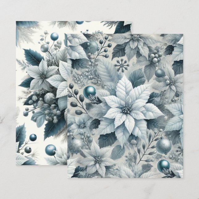 Icy Blue und White Poinsettia Scrapbook Paper (Vorne/Hinten)