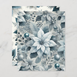 Icy Blue und White Poinsettia Scrapbook Paper