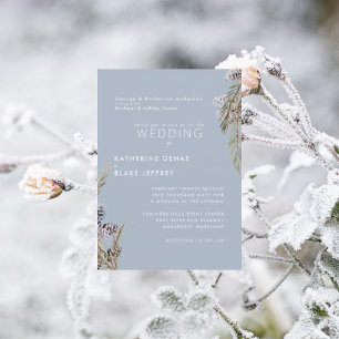 Icy Blue Winter Snowy Pine Cones Wedding Einladung
