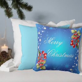 Icy Blue Winter Stars & Holly Frohe Weihnachten Kissen