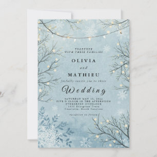 Icy Blue Winter Twig Floral Wedding Einladung