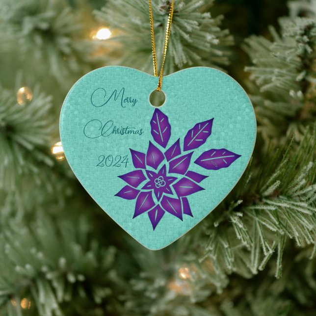 Icy Cyan und Deep Lila Poinsettia Keramik Ornament (Baum)