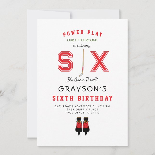 Icy Hockey 6. Geburtstag II Einladung (Vorderseite)
