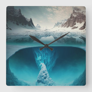 Icy Mountain View Quadratische Wanduhr
