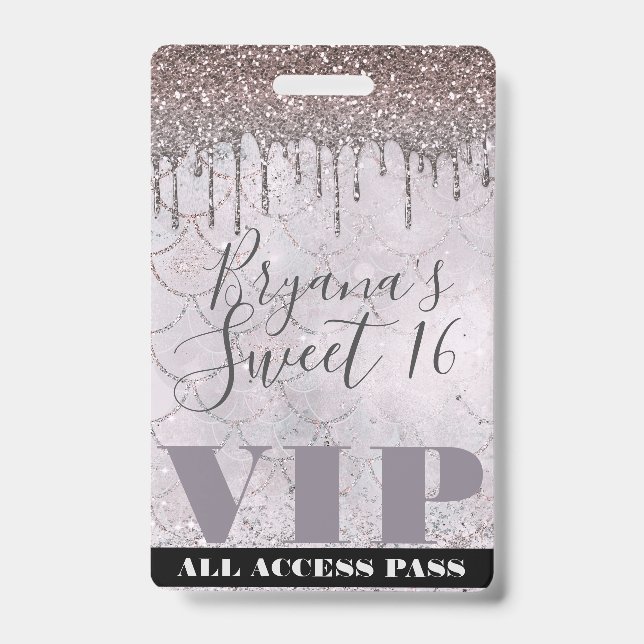 Icy Pink Glitzer Tropfen Mermaid Sweet 16 VIP Pass Ausweis (Vorderseite)
