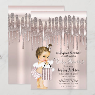 Icy Pink Rose Diamond Glitzer Tropfen Baby Dusche Einladung
