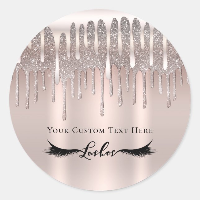 Icy Pink Rose Gold Diamond Glitzer Tropfen Lashes Runder Aufkleber (Vorderseite)