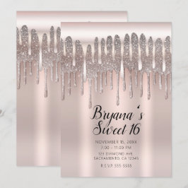 Icy Pink Rose Gold Diamond Glitzer Tropfen Sweet 1 Einladung
