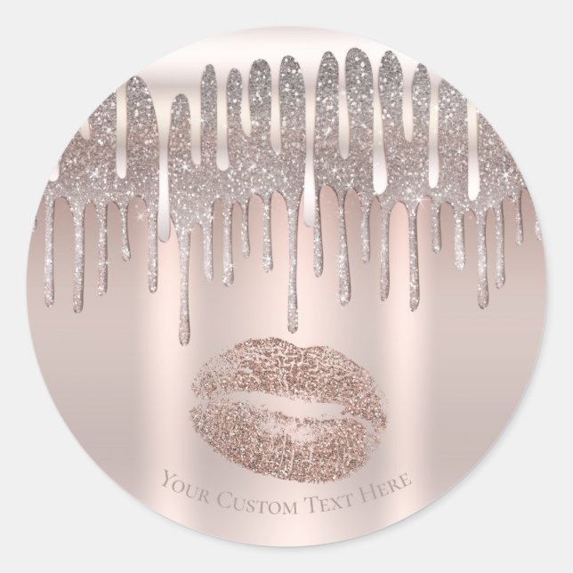 Icy Pink Rose Gold Lippen Kiss Diamond Glitzer Tro Runder Aufkleber (Vorderseite)