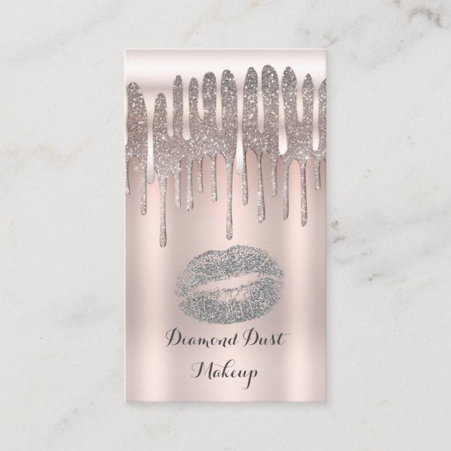 Icy Pink Silver Lips Kiss Diamond Glitzer Tropfen Visitenkarte (Vorderseite)