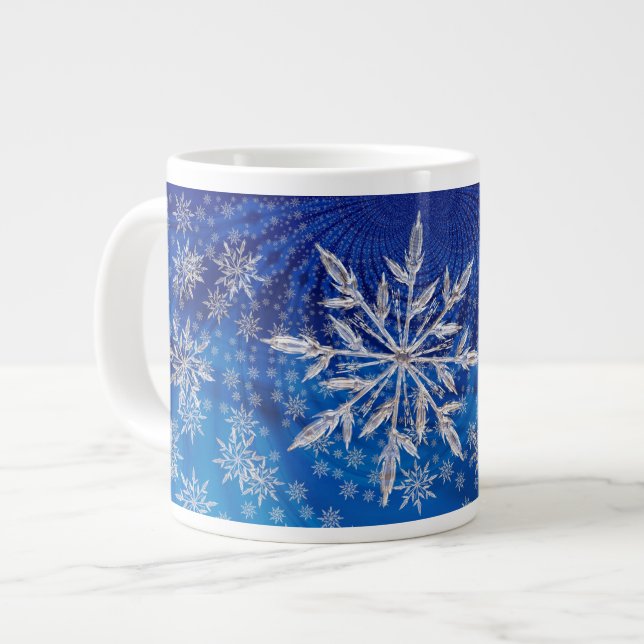 Icy Snowflakes auf Blue Jumbo-Tasse (Vorderseite Links)