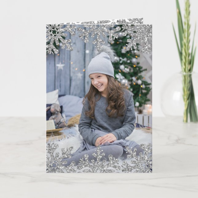 Icy Snowflakes Custom Foto Feiertagskarte (Vorderseite)