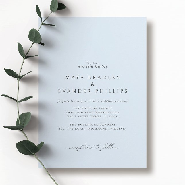 Icy Soft Blue | Airy Elegant Minimalistisch Weddin Einladung (Von Creator hochgeladen)