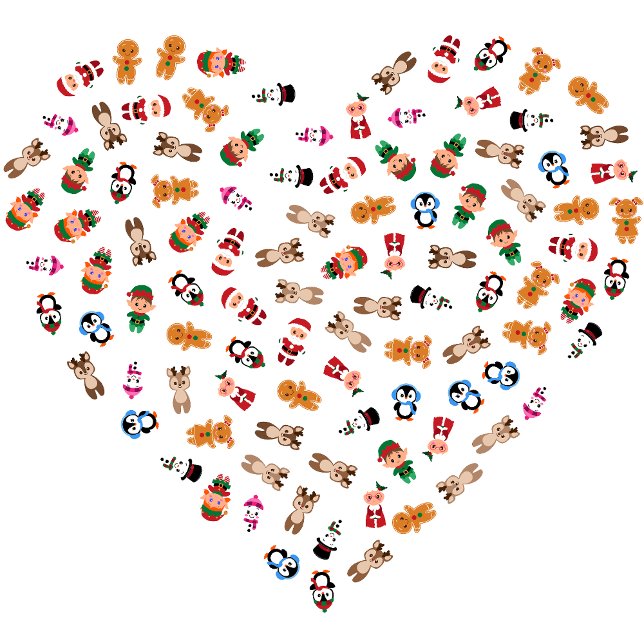 Icy, was du dort getan hast, Funny Einladung (Holiday-themed heart pattern filled with festive details like snowflakes, holly, candy can)