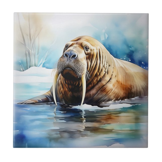 Icy Water Walrus Serene Fliese (Vorderseite)