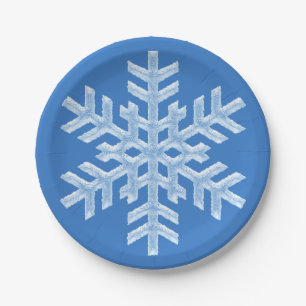 Icy White Snowflake Frozen Frosty Blue Christmas Pappteller