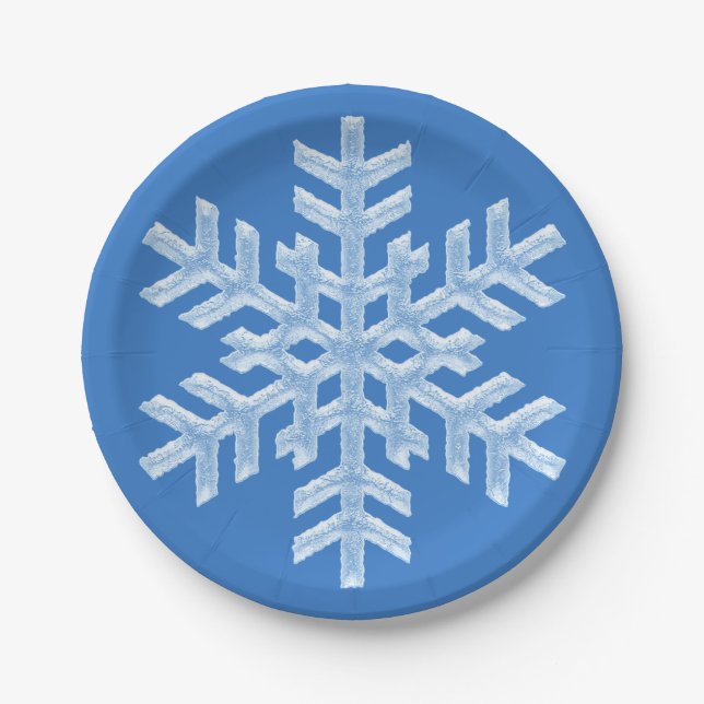 Icy White Snowflake Frozen Frosty Blue Christmas Pappteller (Vorderseite)