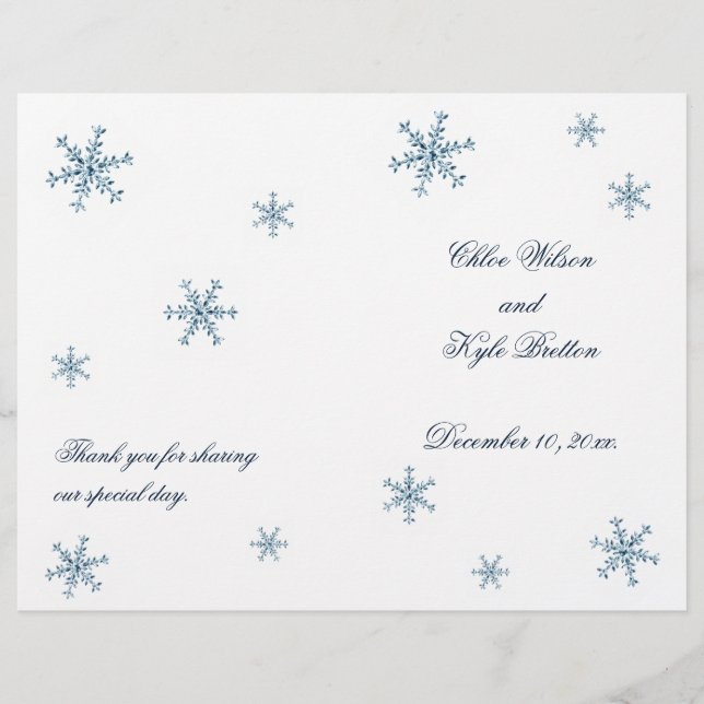 Icy Winter Snowflake Wedding Programm (Vorderseite)