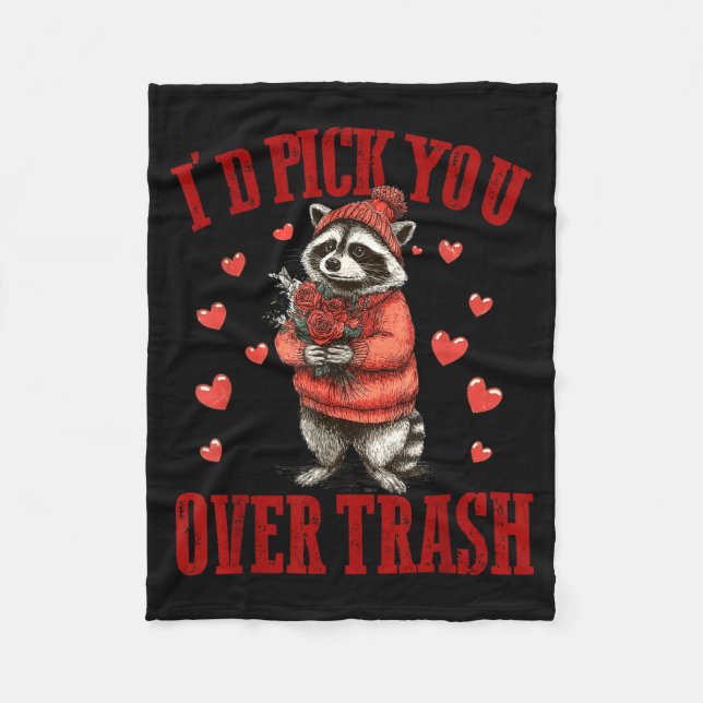 I'd Ck You Over Trash Funny Raccoon Retro Valentin Fleecedecke (Vorderseite)
