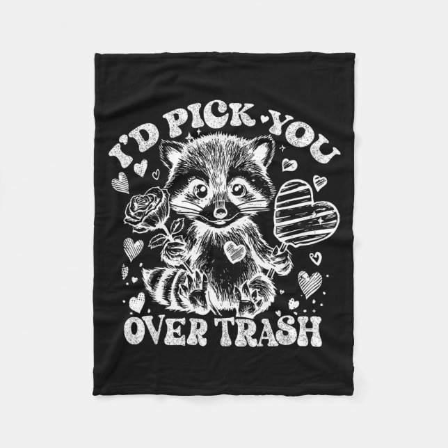 I'd Ck You Over Trash Funny Raccoon Retro Valentin Fleecedecke (Vorderseite)