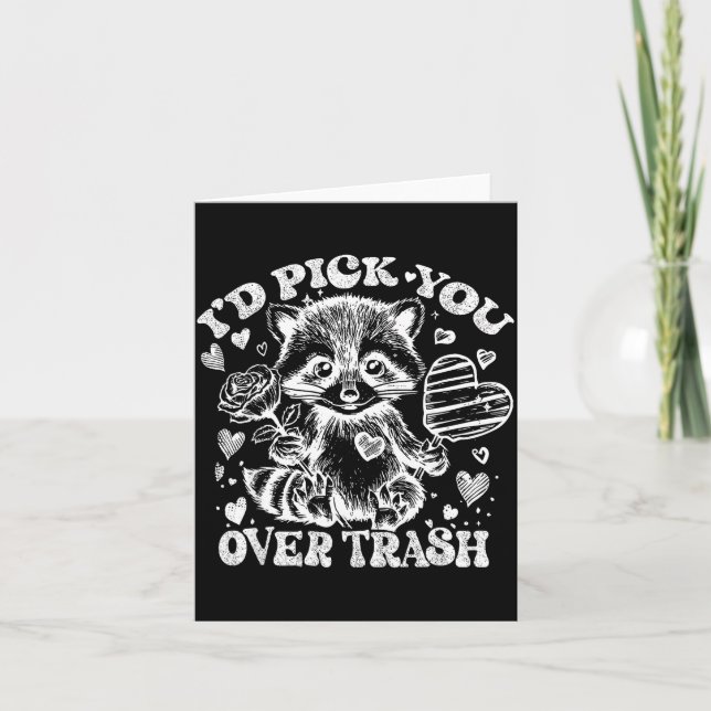 I'd Ck You Over Trash Funny Raccoon Retro Valentin Karte (Vorderseite)